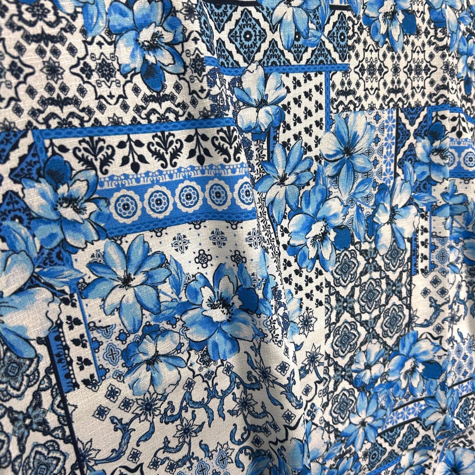 Vibrant Blue Majolica Fabric – Sicilian Tile Print Italian Fashion Sundress & Suit Textile by the Yard