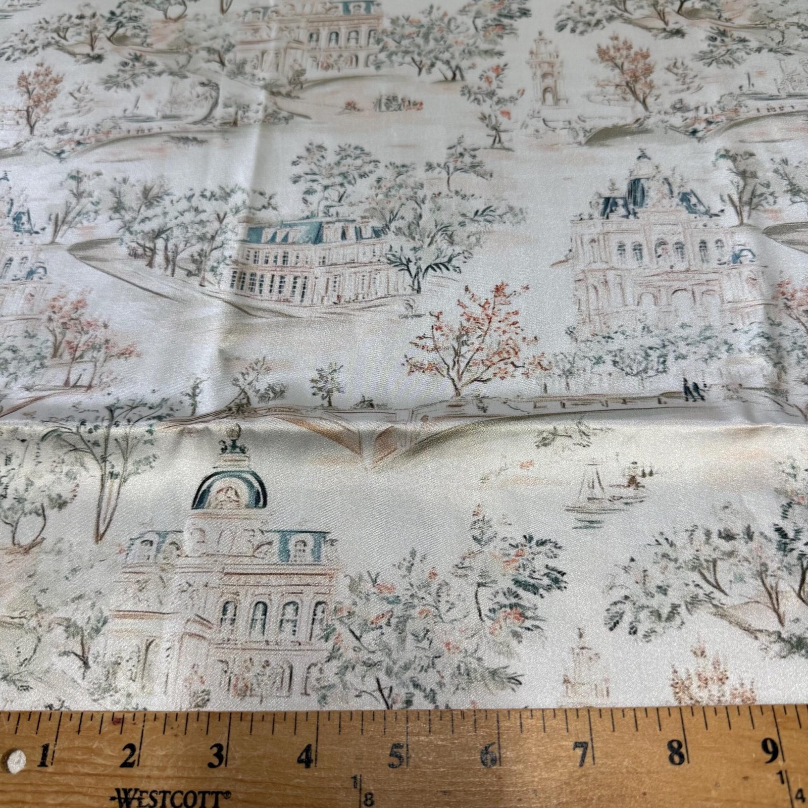 Vintage Architectural Garden Print Fabric – Elegant Landscape Textile with Domes & Bridges - Image 3