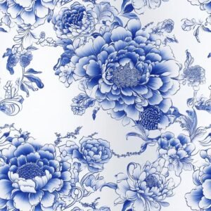 Loyal Blue Porcelain Fabric – Elegant Japanese Style Fine Ceramic Pattern Textile by the Yard
