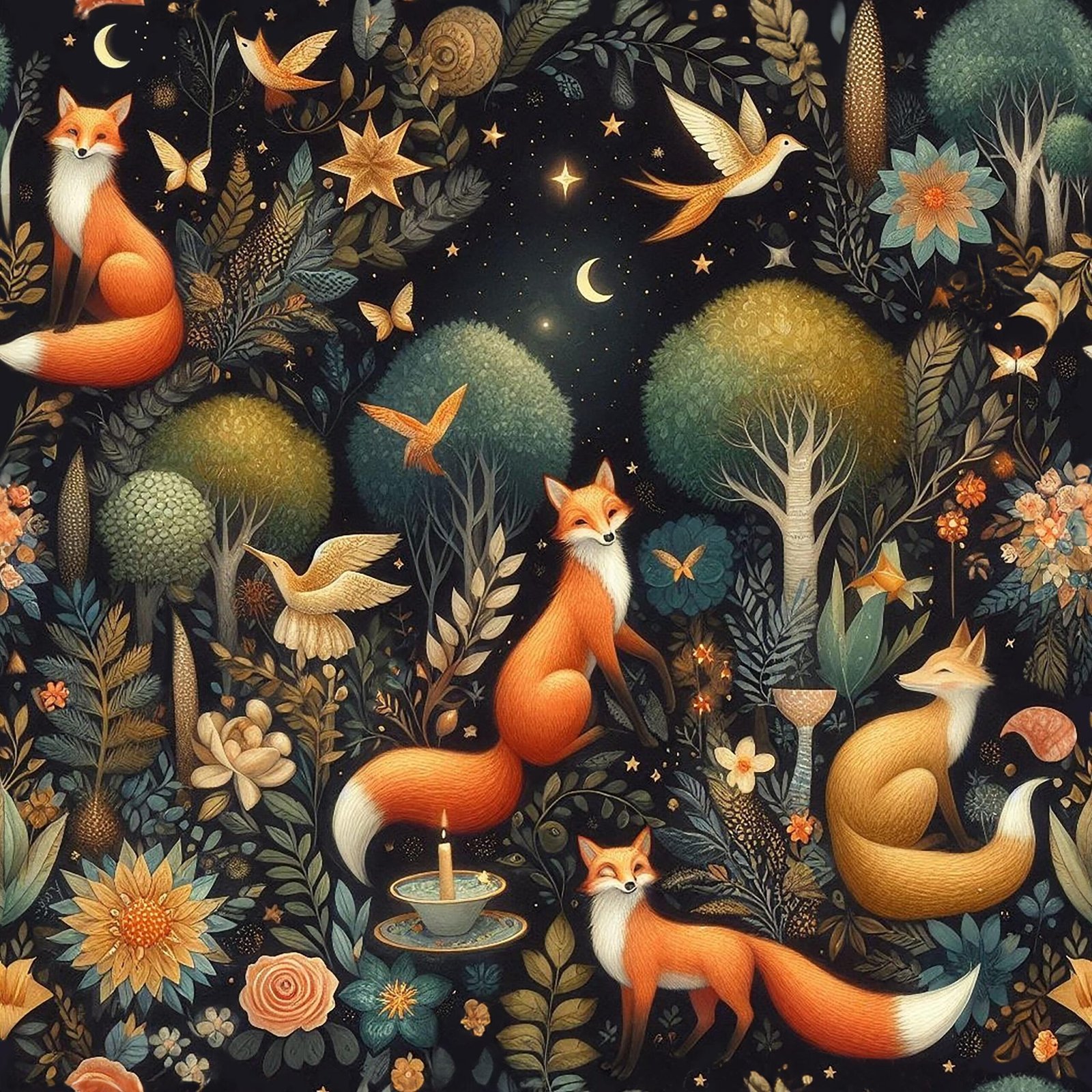 Whimsical Woodland Fox Fabric – Wild Forest Animal Textile by the Half Yard