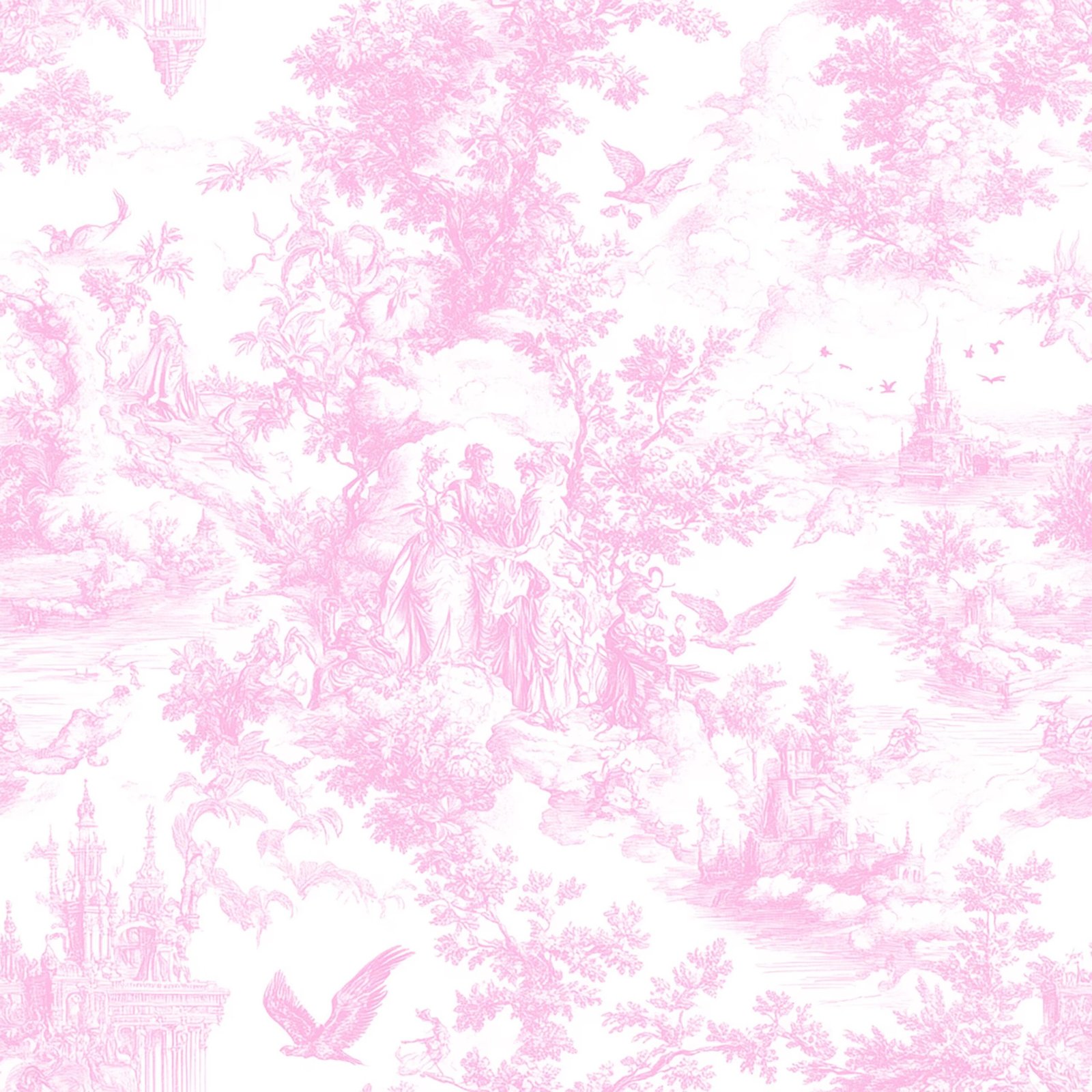 Vintage Classic Pink Toile Fabric – English Country Garden Textile by the Yard