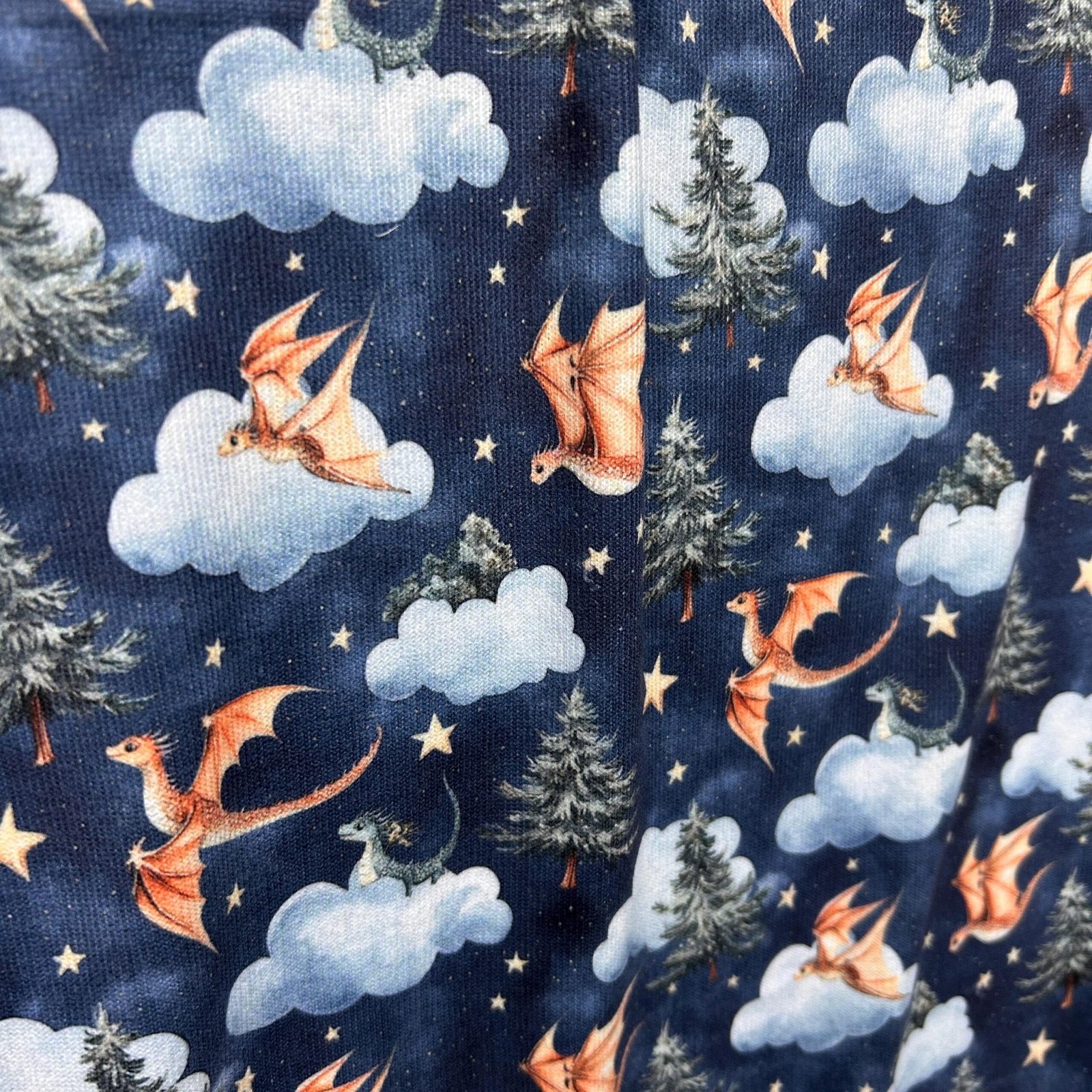 Whimsical Night Fantasy Baby Dragon Fabric – Colorful Cute Griffin Clothing Textile by the Yard