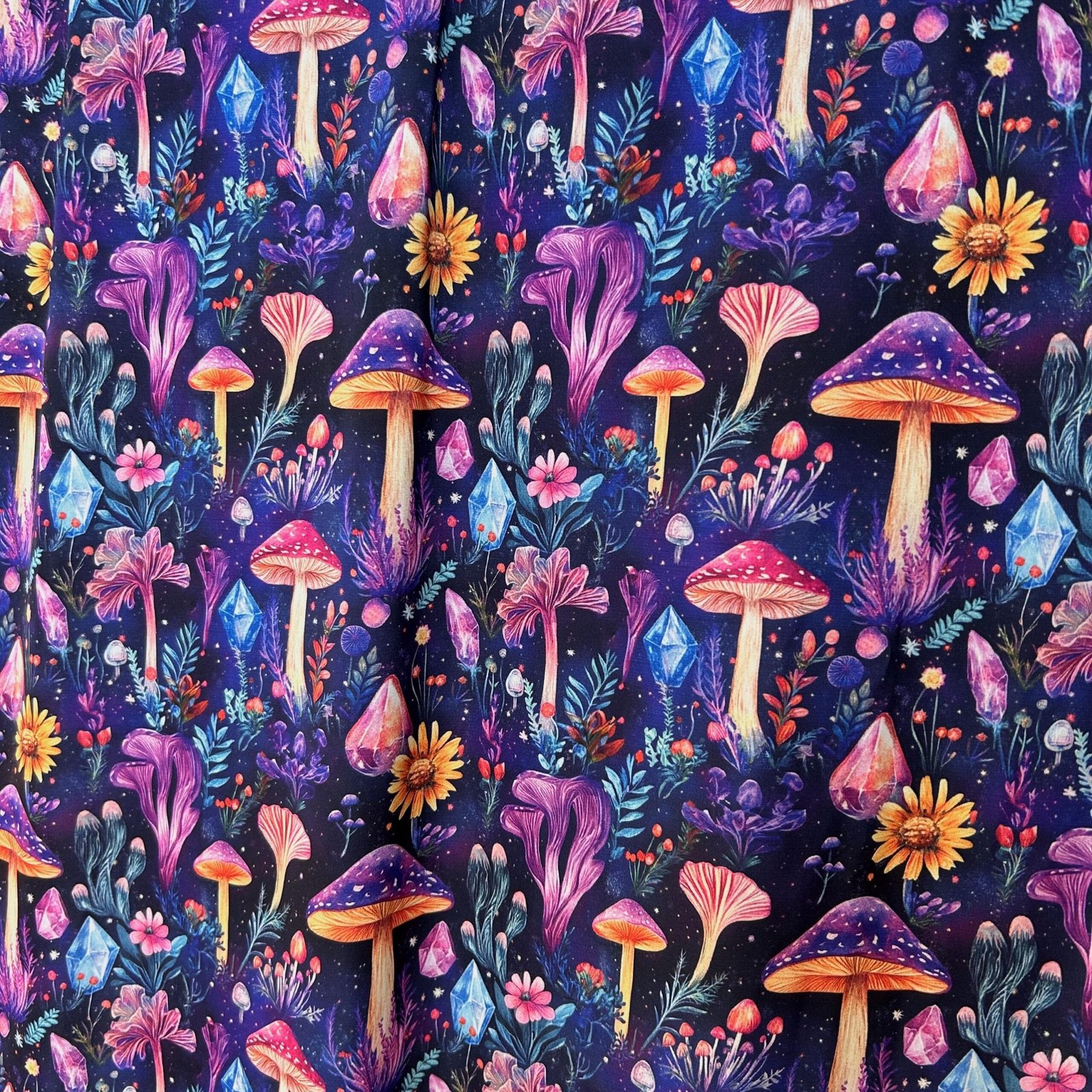 Whimsical Mushroom Crystal Fabric – Fantasy Botanical Print Textile by the Yard - Image 4