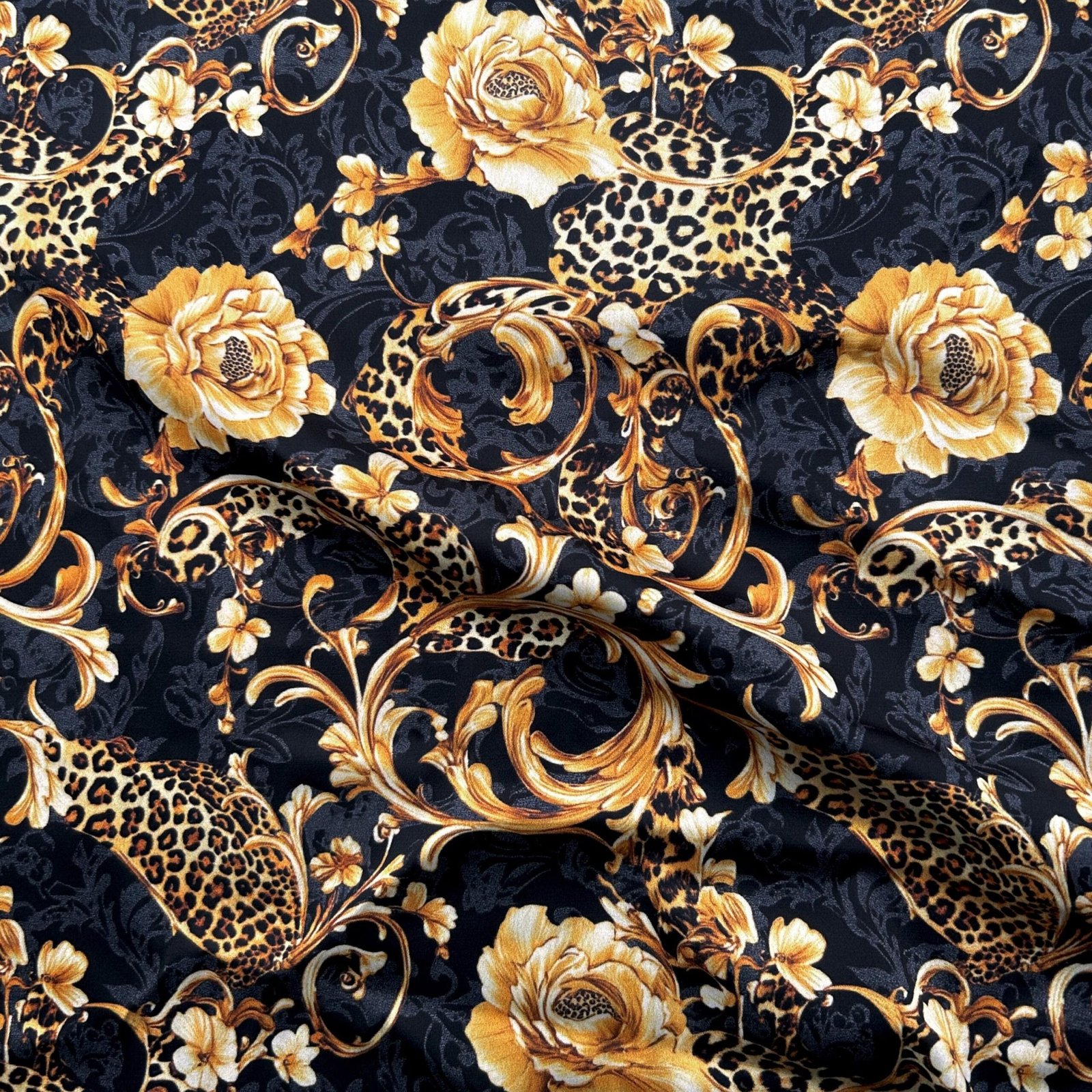 Luxurious Black & Gold Leopard Floral Fabric – Elegant Metallic Animal Print Fashion & Home Decor Textile by the Yard - Image 6