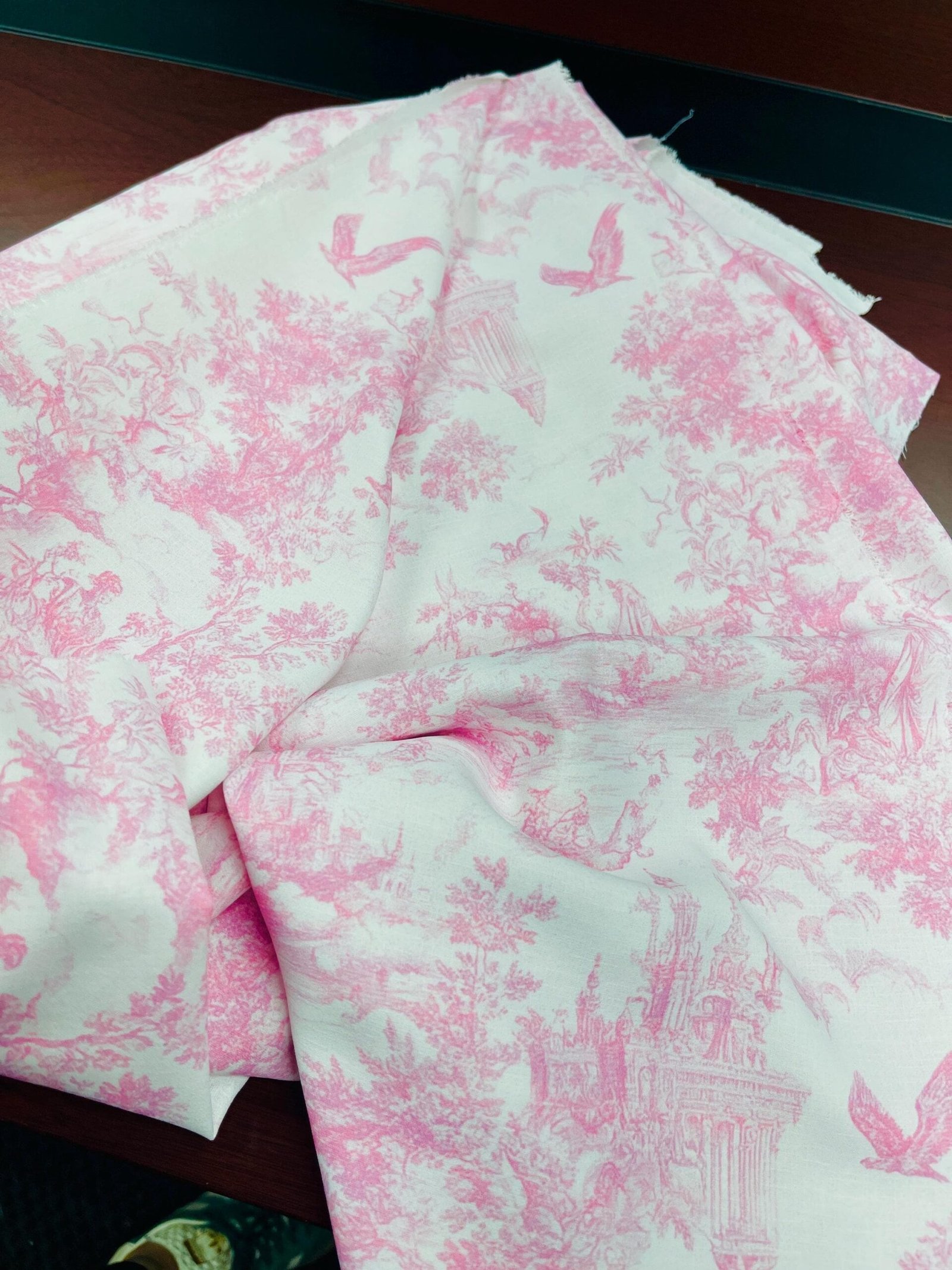 Vintage Classic Pink Toile Fabric – English Country Garden Textile by the Yard - Image 2