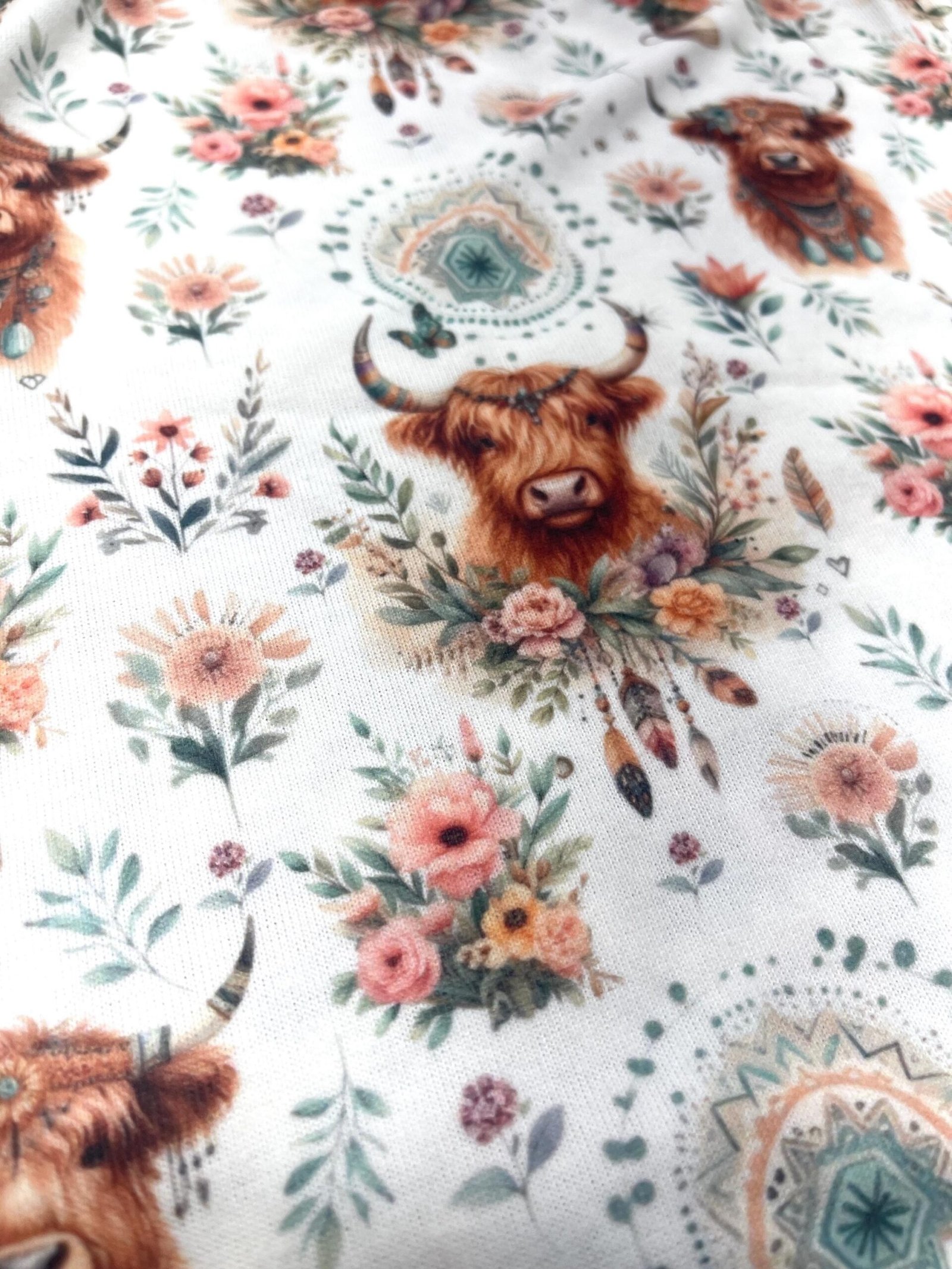 Boho Highland Cow Fabric – Rustic Floral Farmhouse Textile by the Yard - Image 4