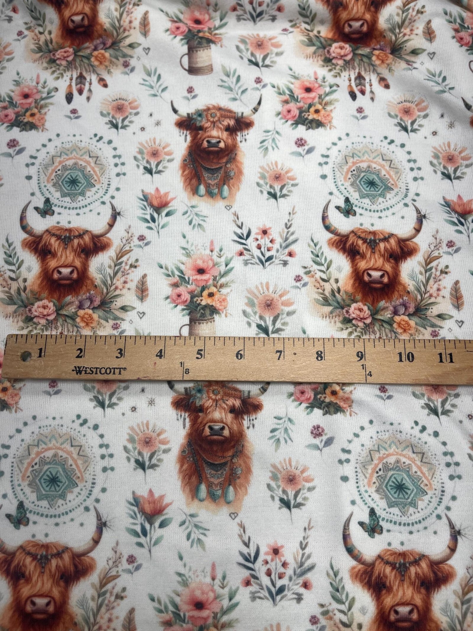 Boho Highland Cow Fabric – Rustic Floral Farmhouse Textile by the Yard - Image 3