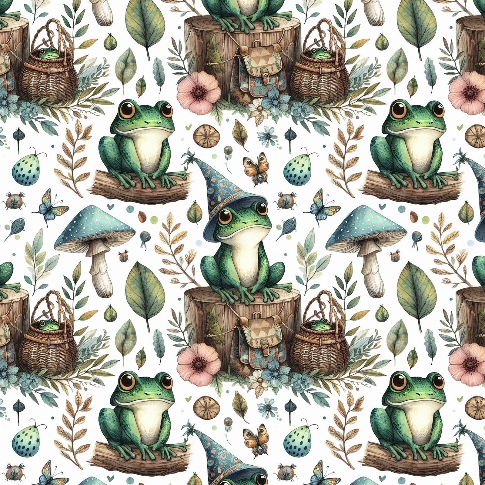 Whimsical Woodland Frog Fabric – Cute Forest Creatures Textile by the Yard