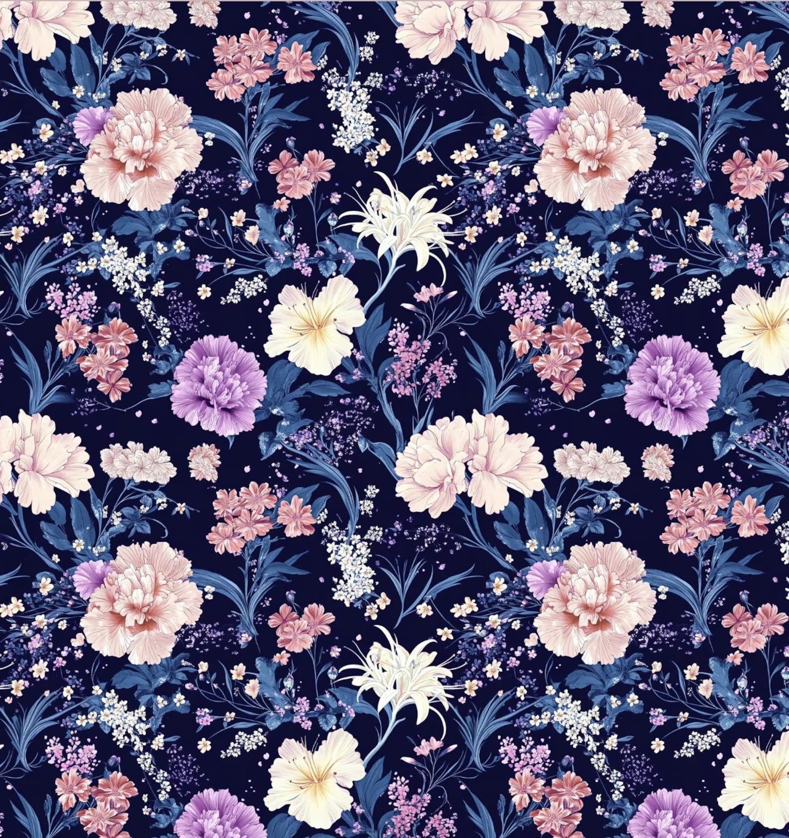 Romantic Japanese Style Night Floral Fabric – 60” Wide Dark Blue Botanical Dress & Home Decor Textile by the Yard - Image 3
