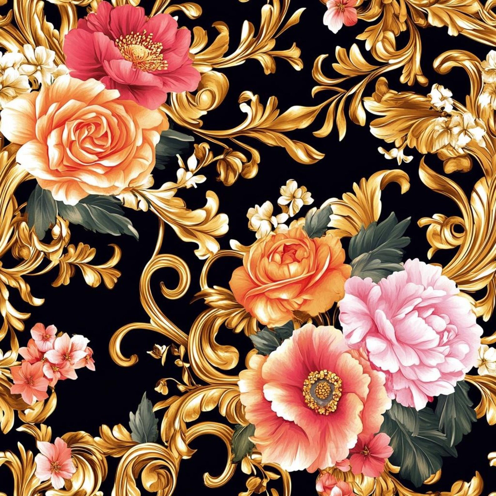 Elegant Botanical Bloom Fabric – Luxurious Intricate Floral Pattern Textile by the Yard