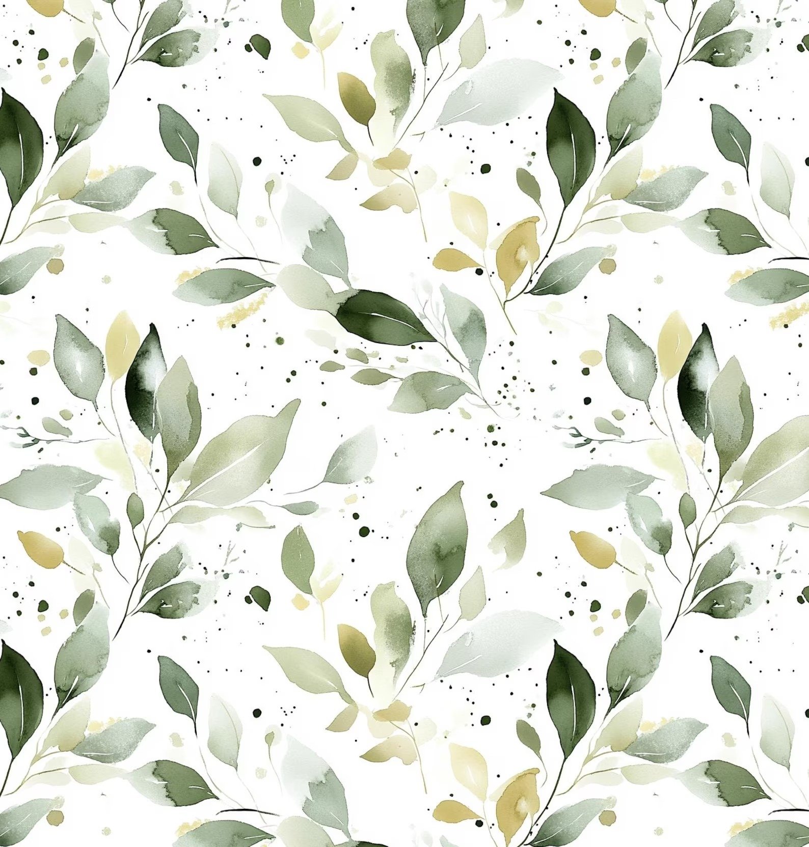 Watercolor Green Leaf Fabric – Botanical Nature-Inspired Sewing Textile by the Yard
