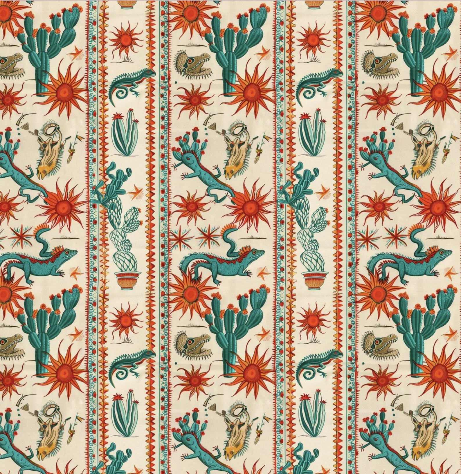 Vibrant Southwestern Desert Fabric – Mexican Inspired Reptile Sun Textile by the Yard - Image 2