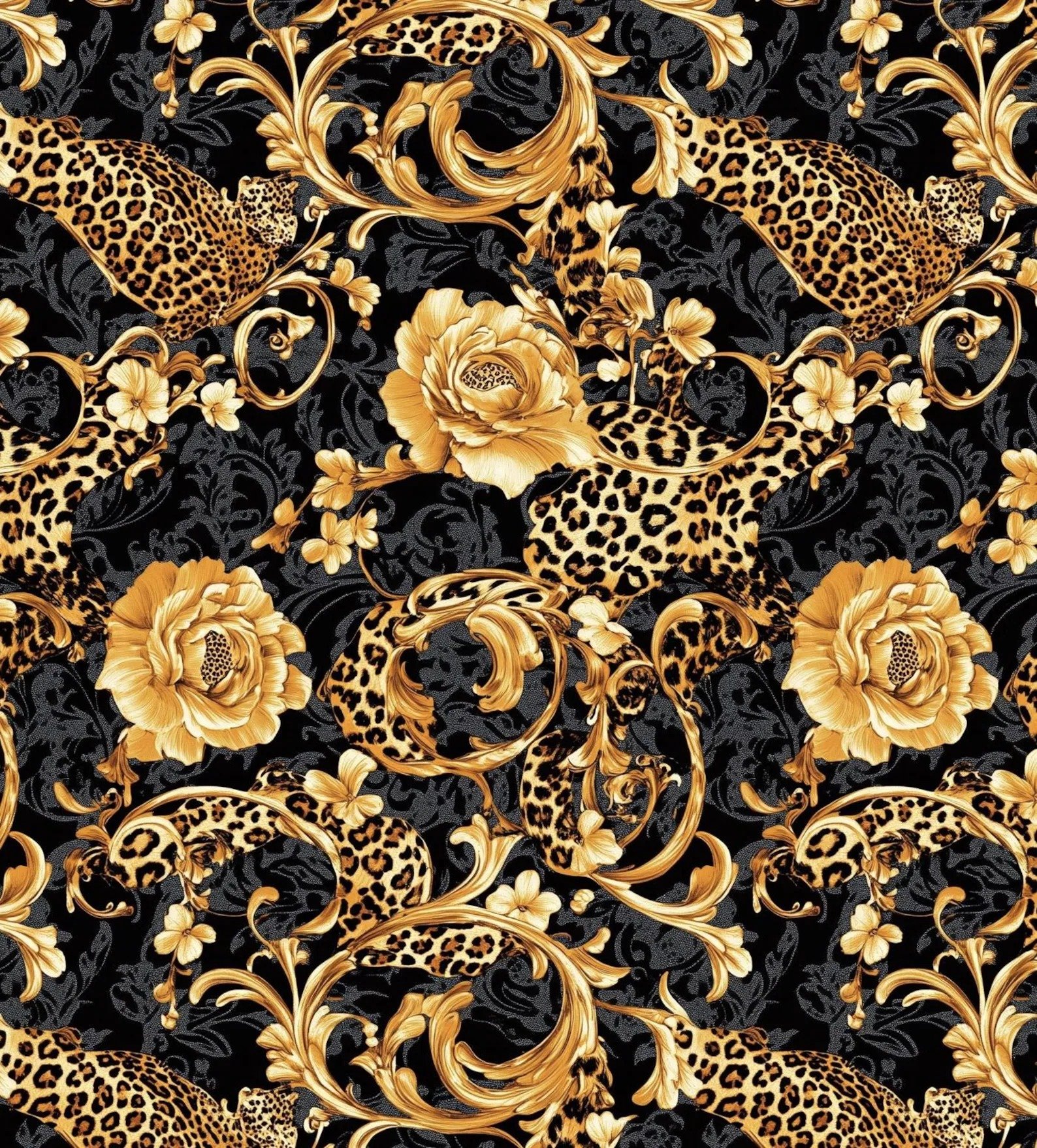 Luxurious Black & Gold Leopard Floral Fabric – Elegant Metallic Animal Print Fashion & Home Decor Textile by the Yard - Image 3