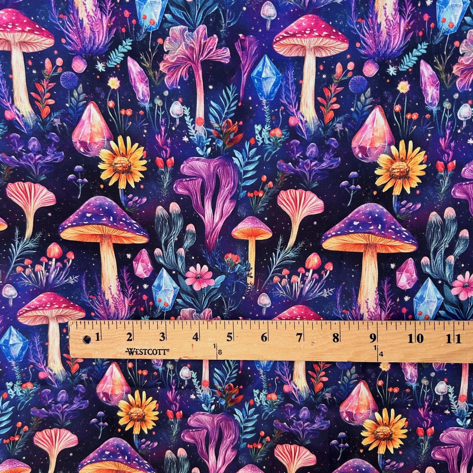 Whimsical Mushroom Crystal Fabric – Fantasy Botanical Print Textile by the Yard - Image 2