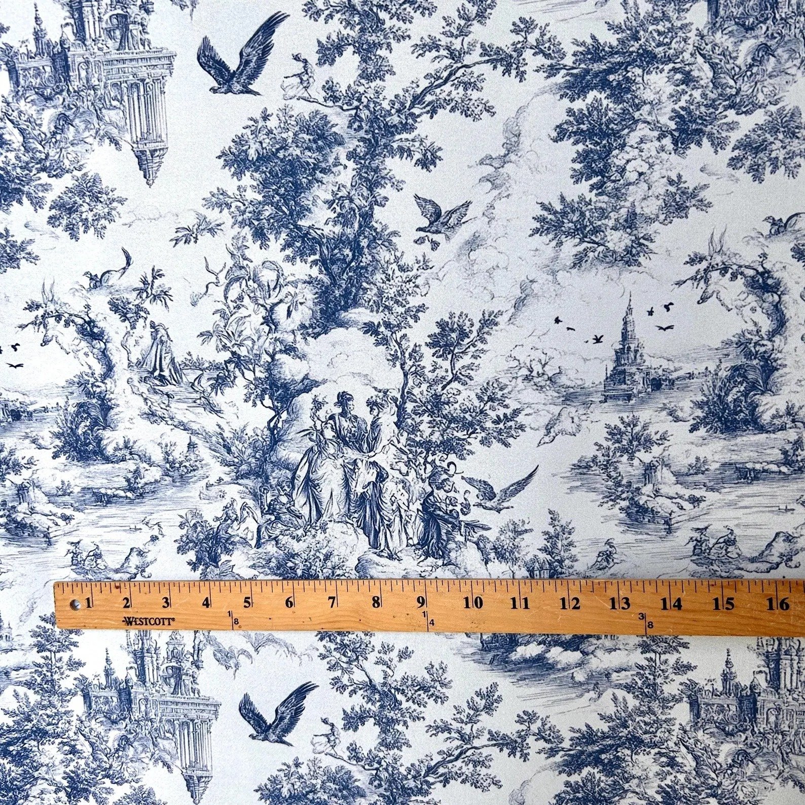 Classic French Blue Toile Fabric – Vintage English Country Garden on White - Image 3