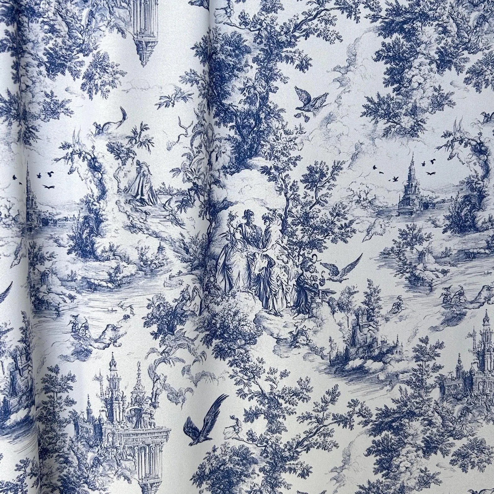 Classic French Blue Toile Fabric – Vintage English Country Garden on White